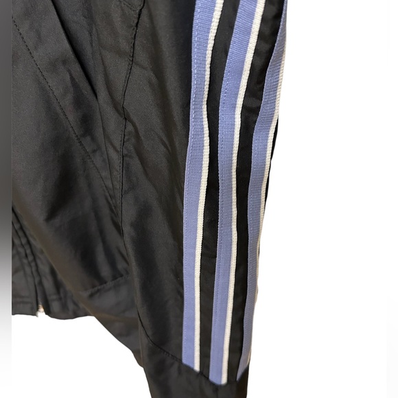 EUC Adidas Windbreaker with Hood in Black with Violet & White Stripes - Picture 3 of 10
